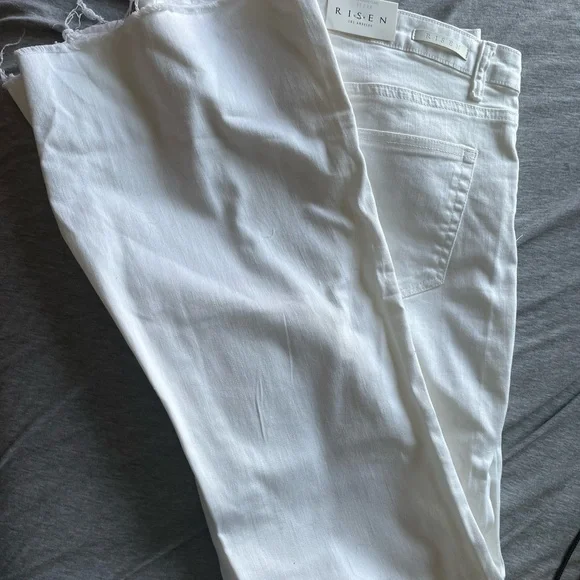 White Flare Wide Leg Jeans High-Rise - Picture 6 of 7